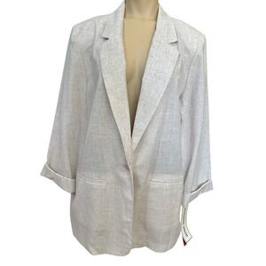 VTG Sag Harbor Blazer Jacket Women's Size 14 Linen Blend Ivory Button Y2K New